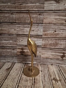 Vtg Solid Brass Heron Crane Egret Bird Figurine MCM 12” Tall Sculpture Coastal - Picture 1 of 6