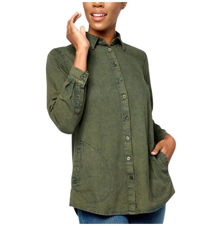 Camisa vaquera lavada vintage Joan Rivers con bolsillos lavado oliva Foto 1 de 1