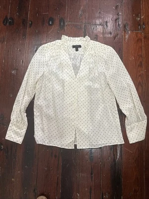 Blusa J Crew 100% Seda Crema Negra Lunares PXS Carrera Preppy Femenina Foto 1 de 4