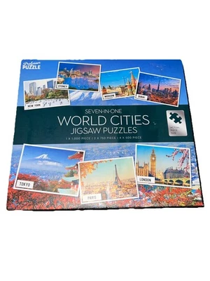 7 in 1 Around the World Jigsaw Puzzles by City Edition SET of 7 + Gift Box NEW! - Image 1 of 2