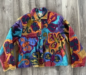 Vintage Sandy Starkman verzierte Perlen Jacke Größe Medium Blume Schmetterling Schmuck - Bild 1 von 12