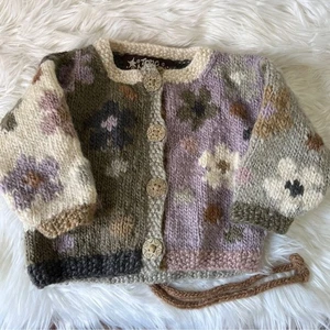 Tara Handknits Vintage 100% Wool Cozy Multicolor Knit Sweater Cardigan for Kids - Picture 1 of 7