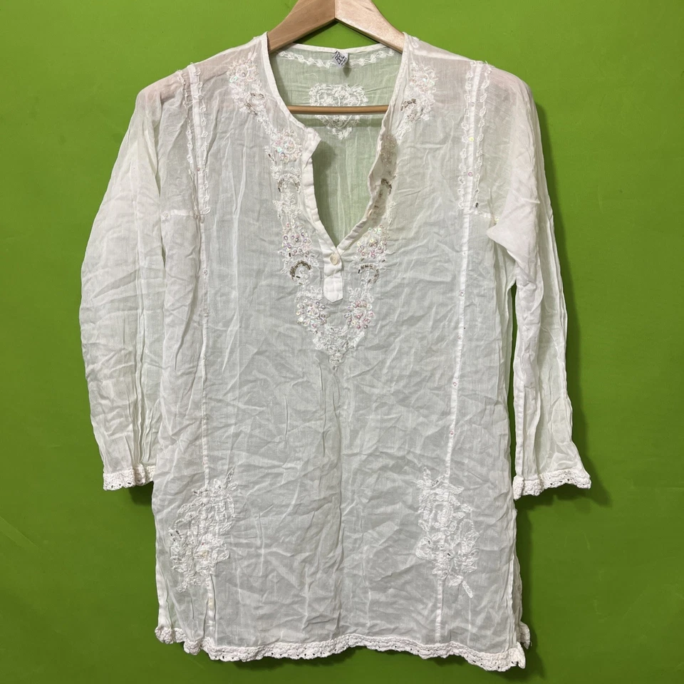 Large Becca Rebecca Sheer Floral Swim Coverup Tunic Boho Beach Resort - Image 1 of 4