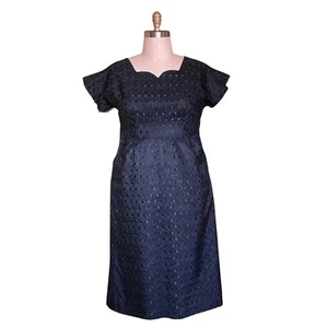 1950s Vintage Plus Size Black Embroidered Dress | Vintage 1950s Volup Dress - Picture 1 of 7