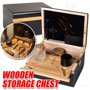 Wooden Storage Chest With Movable Tray Wood Locking Stash Box Rolling Tray Gift