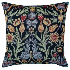 Manor Garden Tapestry Cushion. Black Morris Style Botanical Design. 17" Square - Picture 1 of 4