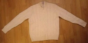 J Crew Wallace & Barnes Mens L Cream Fisherman Cable Knit Shetland Wool Sweater - Picture 1 of 7