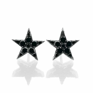 Simulated Round Cut 1.10CT Black Onyx Women Star Shape 935 Silver Stud Earrings - Picture 1 of 8