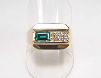 Men's 14K Yellow Gold Finish Emerald Lab-Created Topaz Dome Puff Pinky Ring 3Ct - Image 1 of 4