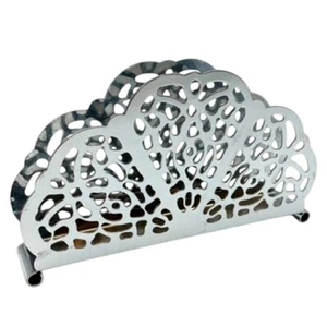 Vtg Irvin Ware USA Napkin Holder Rose Lace Scroll Silver Chrome Filigree Letter - Picture 1 of 9