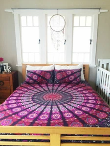 Indian Mandala Bedding Set Queen Size Bed Sheet Bedspread With 2 Pillow Covers - Picture 1 of 5