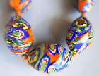 STUNNING, VERY RARE, CHUNKY, ANTIQUE VENETIAN, FACETED MILLEFIORI GLASS NECKLACE