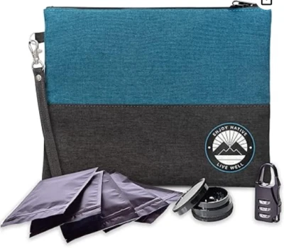 Enjoy Native Smell / Odor Proof Bag; TEAL / GRAY - Includes Grinder / Bags