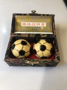 Vintage Enamel Cloisonne Chime Therapy Balls Chinese Soccer Balls Original Box - Picture 1 of 6