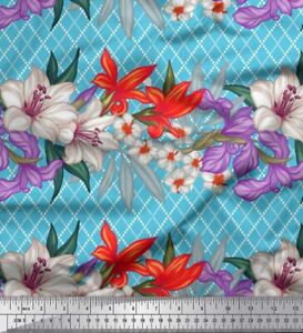 Soimoi Fabric Geometric Check,Lily &  Floral Print Fabric by the Yard - FL-1528G