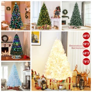 Christmas Tree with Lights / Pre Lit / Fibre Optic 4/5/6/7ft Artificial Bushy UK - Picture 1 of 38