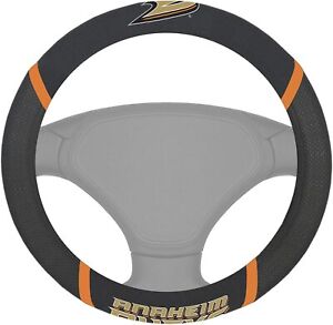 Anaheim Ducks Steering Wheel Cover Premium Embroidered Black 15 Inch