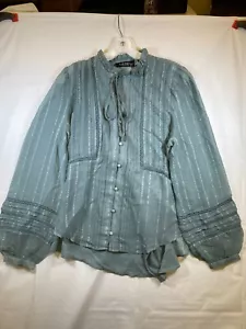Ralph Lauren Women's Tie Neck Crinkle Jacquard Blouse Green Size XS - Picture 1 of 21