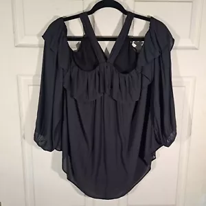LOFT Shirt Damen Größe Small schwarz drapiert Cold Shoulder Langarm gerafft - Bild 1 von 15