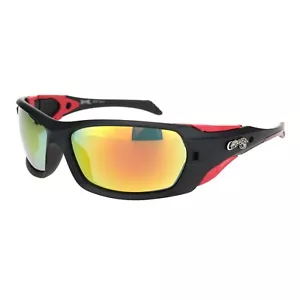 Choppers Sunglasses Men's Wrap Around Oval Rectangular Bikers UV400 Black Red - Picture 1 of 4