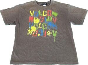T-shirt vintage Kid's Youth Volcom peinture en aérosol marron pochoir goutte à goutte - taille XL