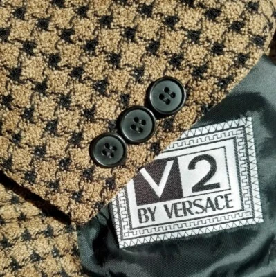 Blazer Abrigo Deportivo Iconic Versace V2 Jumbo Tooth Check Marrón Lana Tweed 50 40L Foto 1 de 4