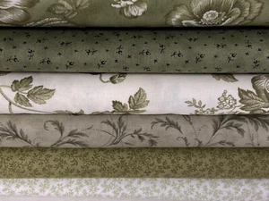 3 Sisters Moda Vintage Linens Favourites Meadow Greens Cotton Fabric by 1/4 M* - Picture 1 of 13