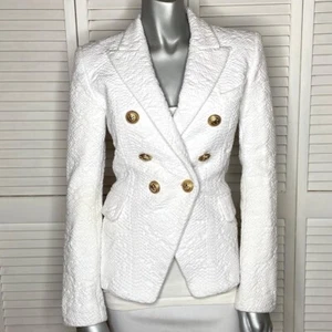 BALMAIN White Chenille Snake Embossed Double Breasted Blazer Jacket FR 34 XS 2 - Picture 1 of 12