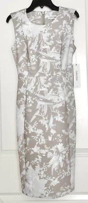 CALVIN KLEIN FLORAL SCUBA SLEEVELESS SHEATH DRESS, TAN/WHITE/ BLUE , SIZE 6P NWT - Image 1 of 4