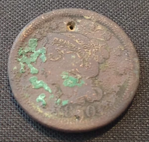 1850 braided hair large cent f vf details crusty better date copper type coin - Picture 1 of 2