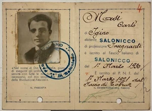 SALONICCO GRECIA F… ITALIANI ALL’ESTERO TESSERA A.XII° 1934 PNF VENTENNIO - Picture 1 of 6