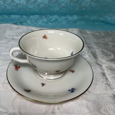 Pickard China, Floral Chintz, Footed Cup & Saucer 3004 Flower Pattern Gold Trim
