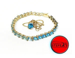 14k Gold Matching Aquamarine and Diamond Necklace and bracelet - KOC72825A - Picture 1 of 13