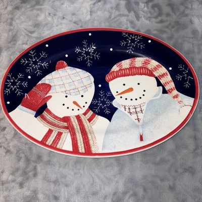 Debbie Mumm Snowman Portraits Serving Platter Oval 14 1/2” W - Image 1 of 4