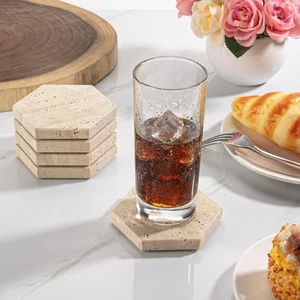 Vintage Whiskey Coffee Coasters Travertine Insulation Pads Photography Props - Picture 1 of 18
