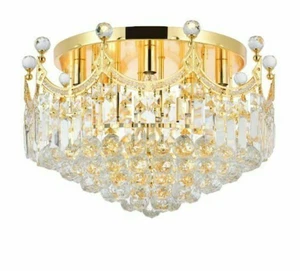 Crystal Flush Mount Chandelier 9 Light Dining Room Hallway Bedroom Bathroom 20" - Picture 1 of 8