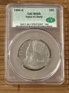 1986-D Statue of Liberty Clad Half Dollar 50c MS68 Almost Perfect CAC rated 024a - Picture 1 of 2