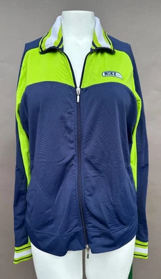 Куртка Nike XL темно-синяя лаймовая зеленая отделка карманы на молнии спортивная с логотипом Swoosh женская - Изображение 1 из 4