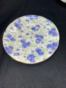 CROWN CLARENCE SAUCER PLATE BONE CHINA PURPLE AND GREEN FLOWERS - Picture 1 of 4