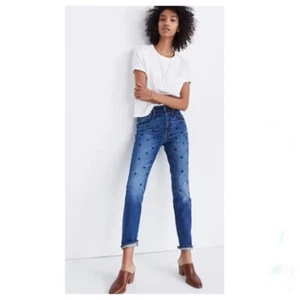 Jean de mezclilla para mujer Madewell tiro alto ajustado edición con cuentas azul talla 27 - Imagen 1 de 12