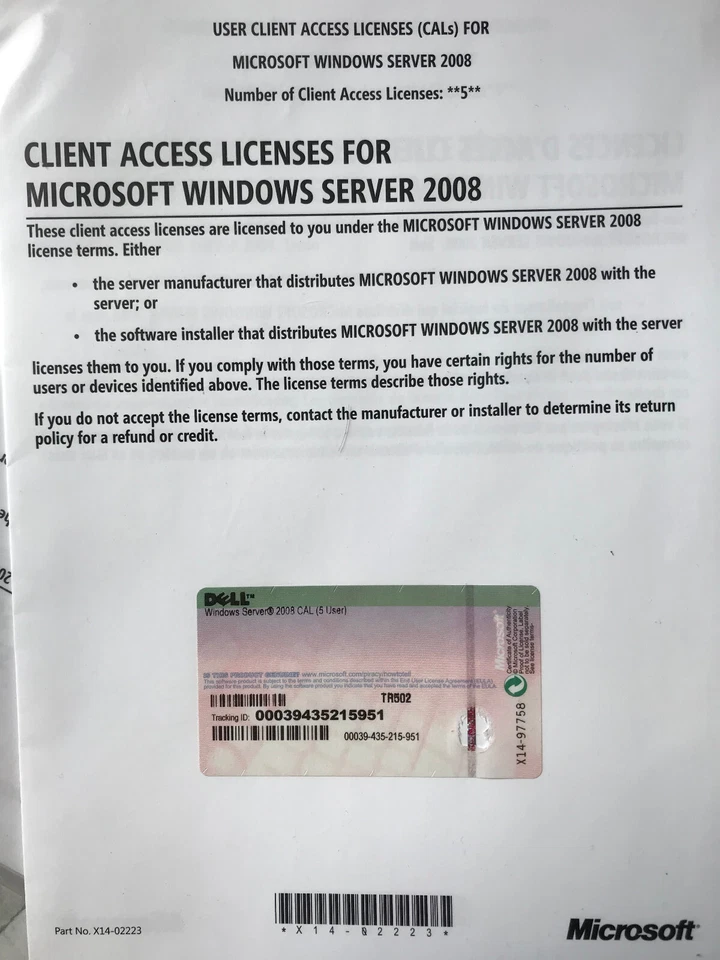 Microsoft Windows Server 2008   Dell 5 User/CAL TR502 - Bild 1 von 1