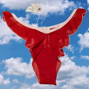 Free People We are HAH Fly Girl Mesh Thong Panty in Blood Orange Red Size Large - Picture 1 of 2