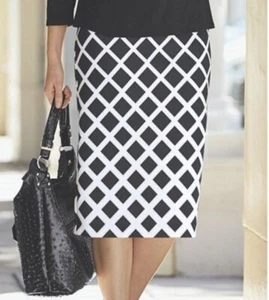 Talla 6 Negro Blanco Geométrico Falda de Buceo de Midnight Velvet Nueva - Imagen 1 de 3