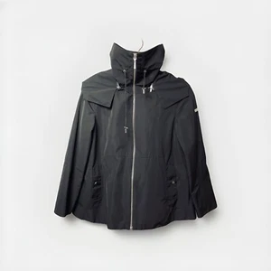 Escada Sport Stand-Up Hi Collar Hooded Zip Coat Rain Poncho Jacket Black 32 S - Picture 1 of 22