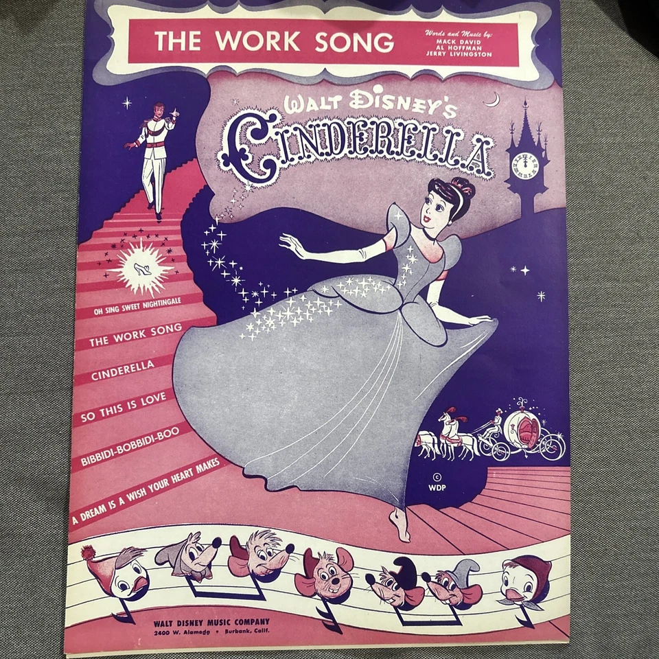 Partituras vintage de Cenicienta, The Work Song, película de Disney 1949 Foto 1 de 2