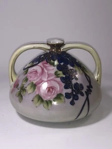 Antique Japanese Porcelain Moriage Double Handled Vase with Pink Reses - Picture 1 of 8