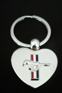 Mustang Silver Heart Shaped Key ring Great Gift(Free Hand Engraving! - Picture 1 of 2