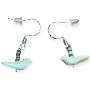 Southwestern 925 Sterlingsilber Perlmutt Muschel geschnitzter Vogel 1" Ohrringe - Bild 1 von 5