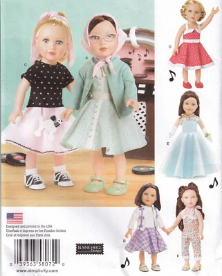 Retro 18" Doll Clothes Poodle Skirt Sundress Gown Pants Pattern Simplicity 8072 - Image 1 of 4