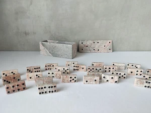 Vintage Rosa Marmor Onyx Domino Set in Box Handarbeit 28 Teile - Bild 1 von 15